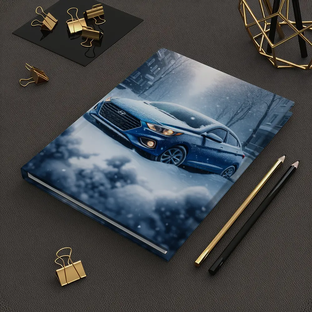 Hyundai Accent Blue in Heavy Snowfall – Notebooks