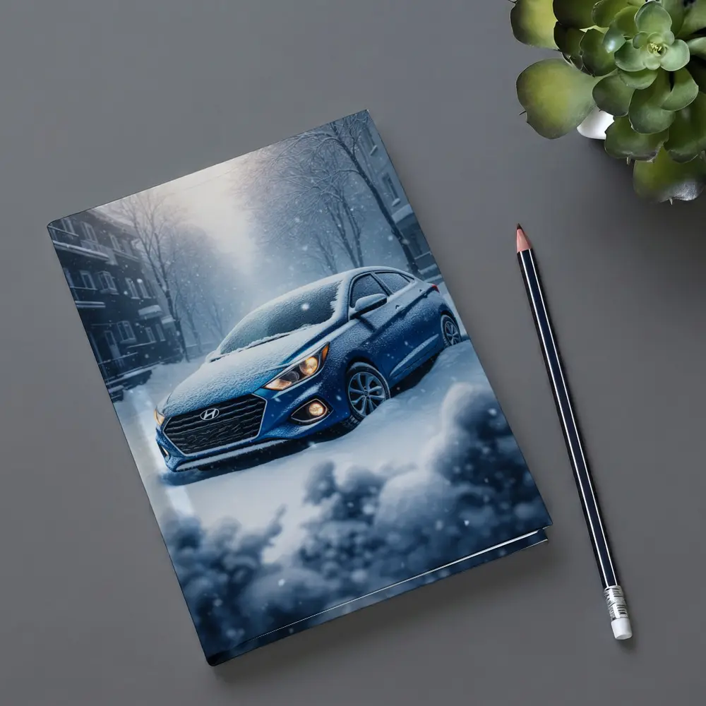 Hyundai Accent Blue in Heavy Snowfall – Notebooks