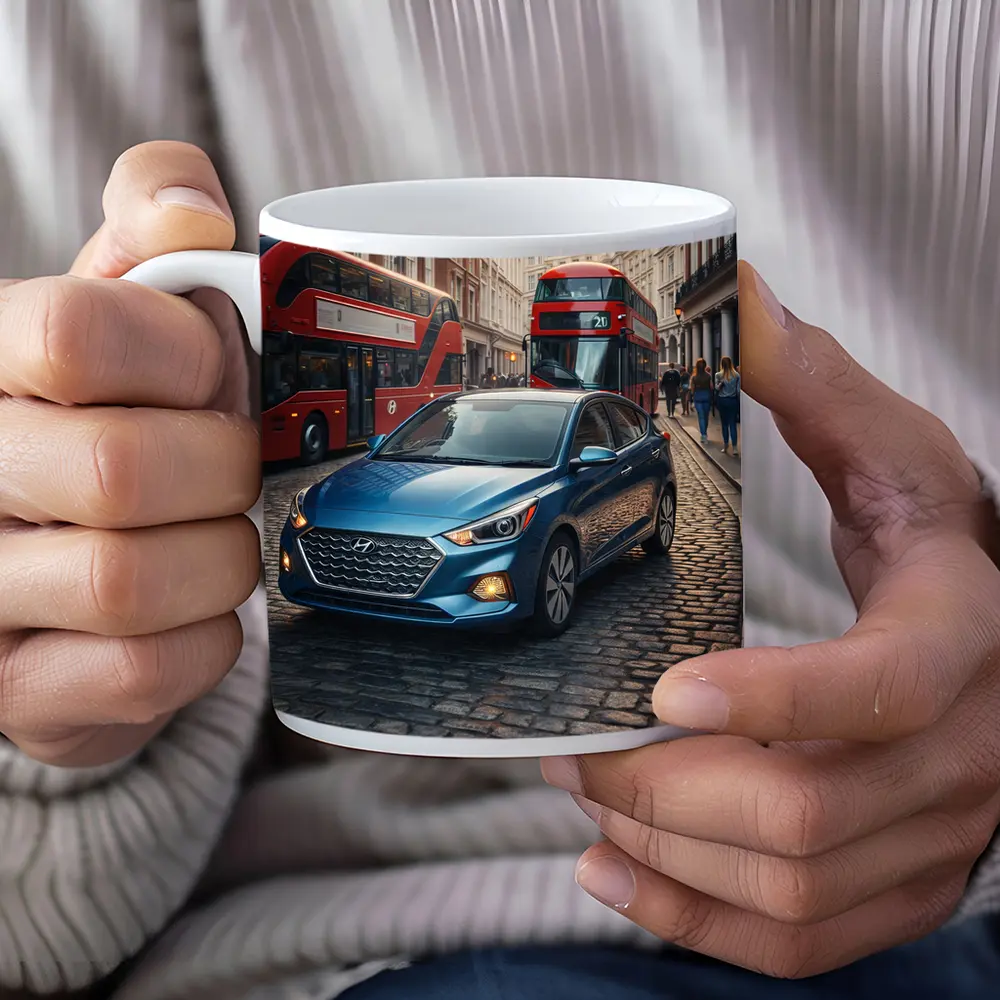 Hyundai Accent Blue Car London Street – Mugs