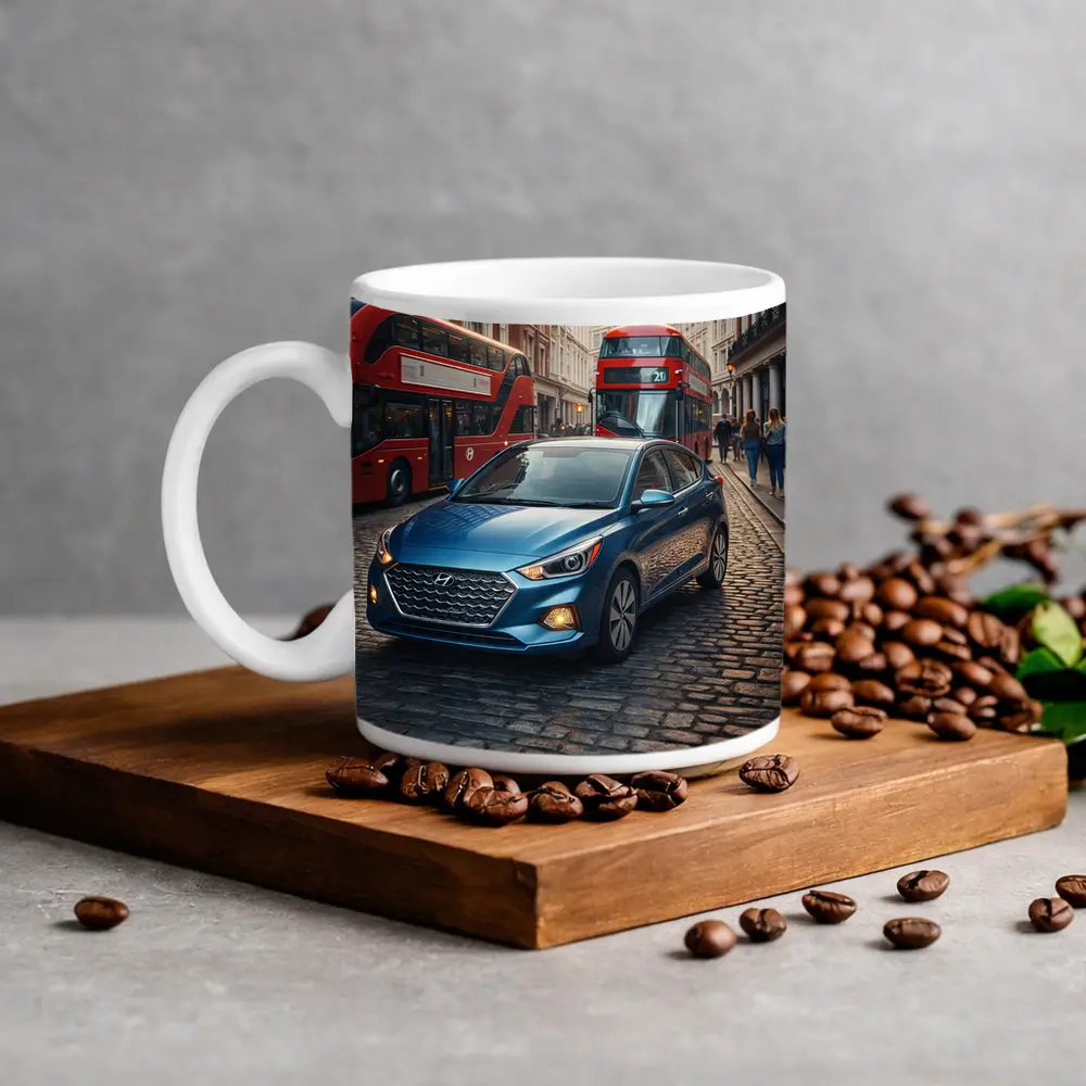 Hyundai Accent Blue Car London Street – Mugs