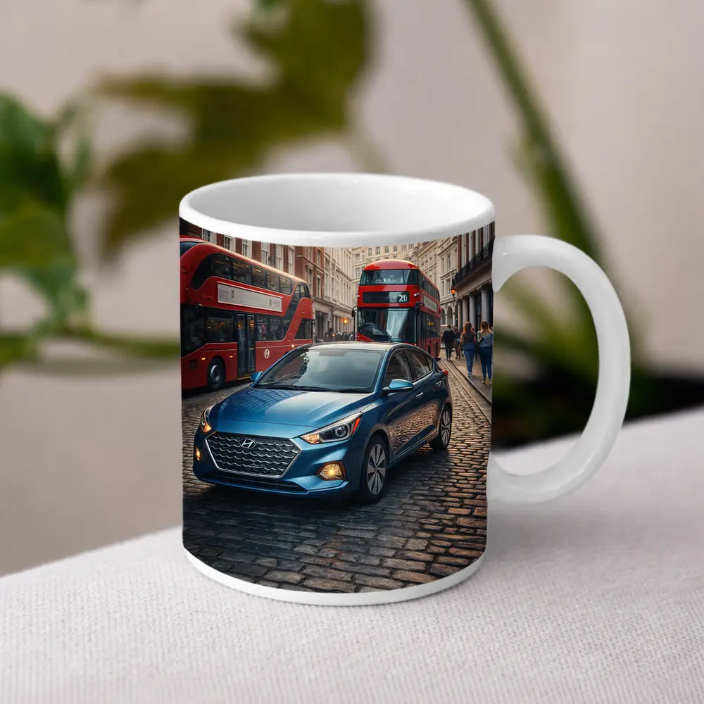 Hyundai Accent Blue Car London Street – Mugs