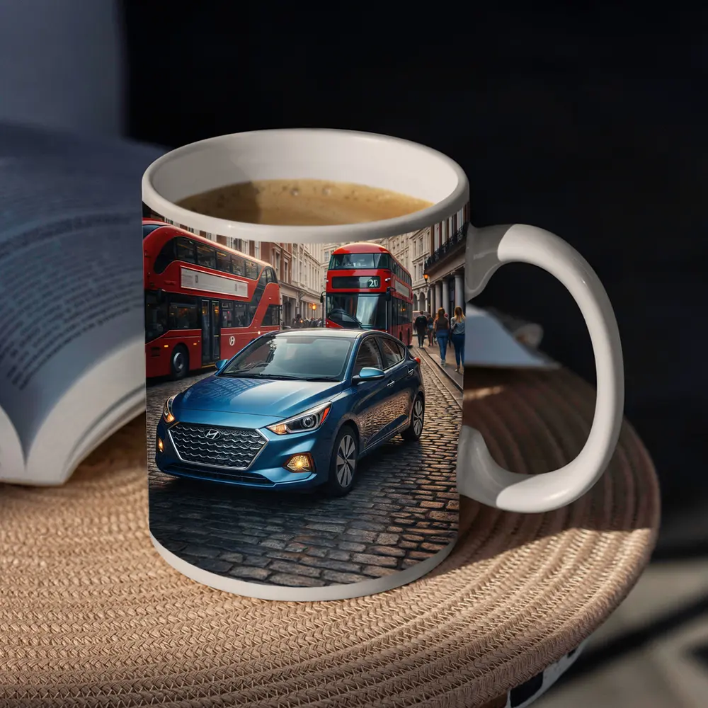 Hyundai Accent Blue Car London Street – Mugs