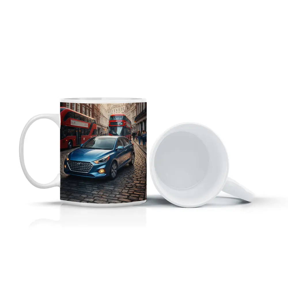 Hyundai Accent Blue Car London Street – Mugs