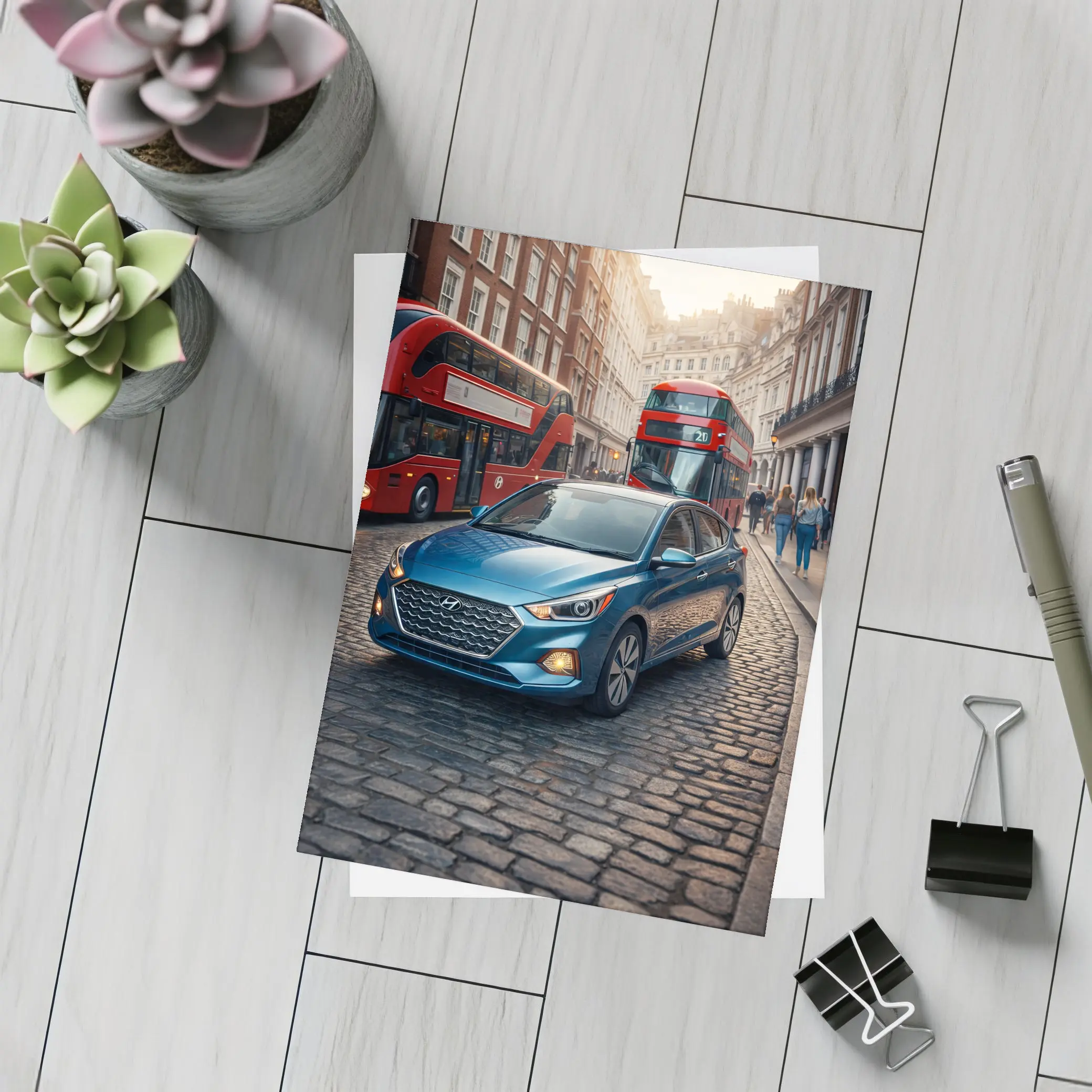 Hyundai Accent Blue Car London Street – Postcards