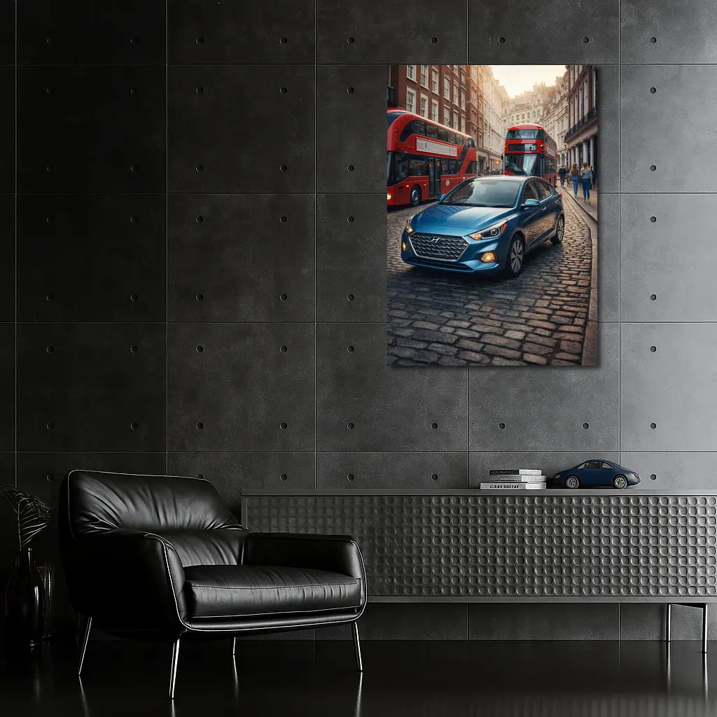 Hyundai Accent Blue Car London Street – Wall Art