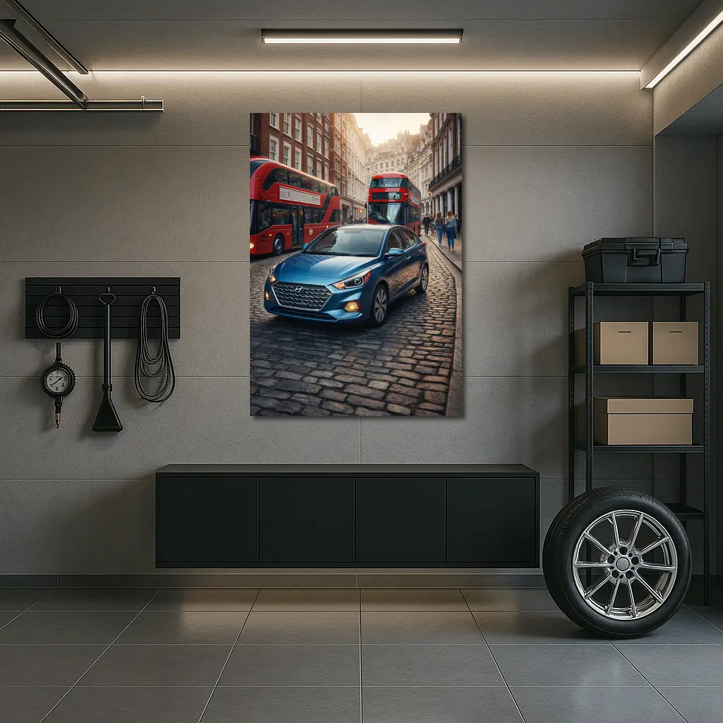Hyundai Accent Blue Car London Street – Wall Art