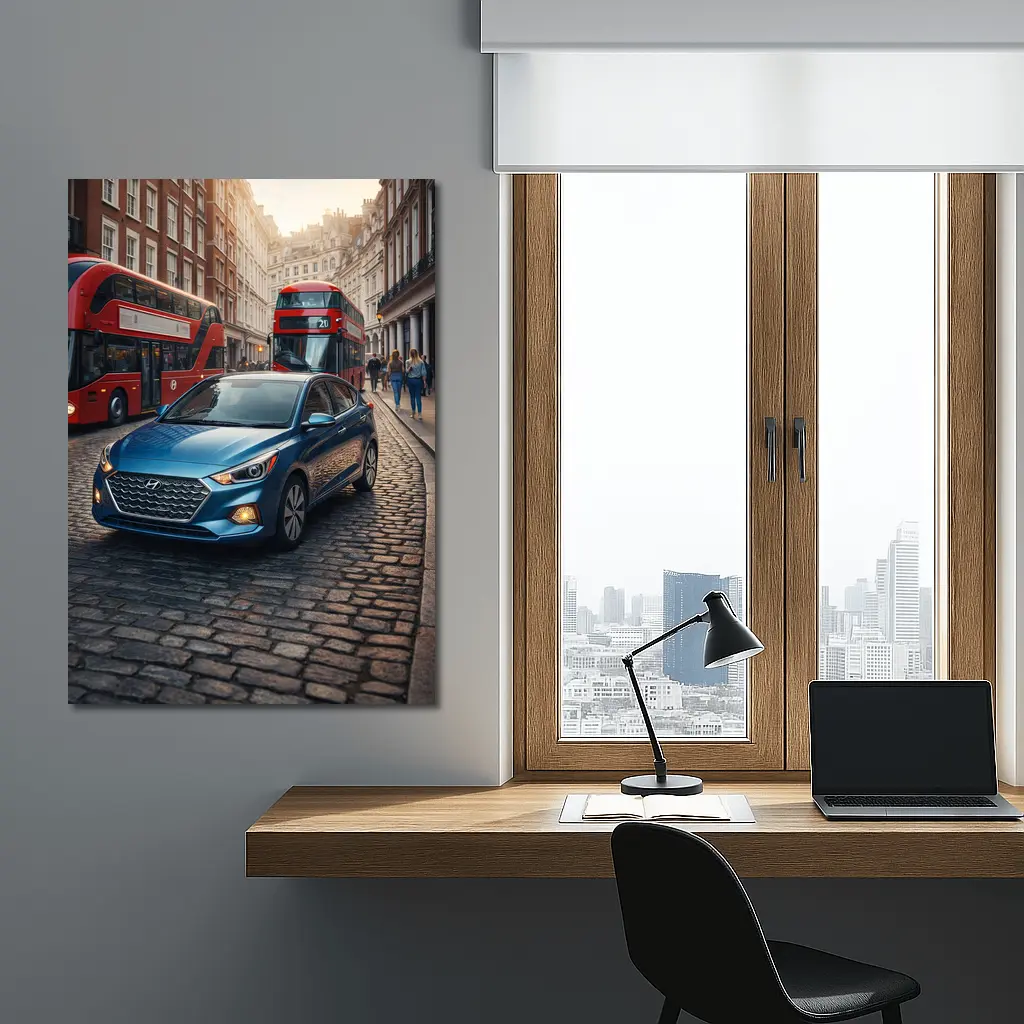 Hyundai Accent Blue Car London Street – Wall Art
