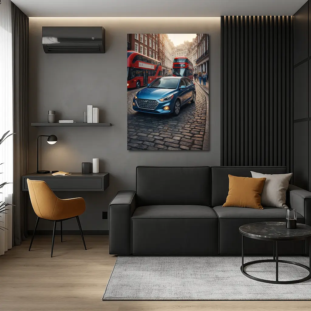 Hyundai Accent Blue Car London Street – Wall Art