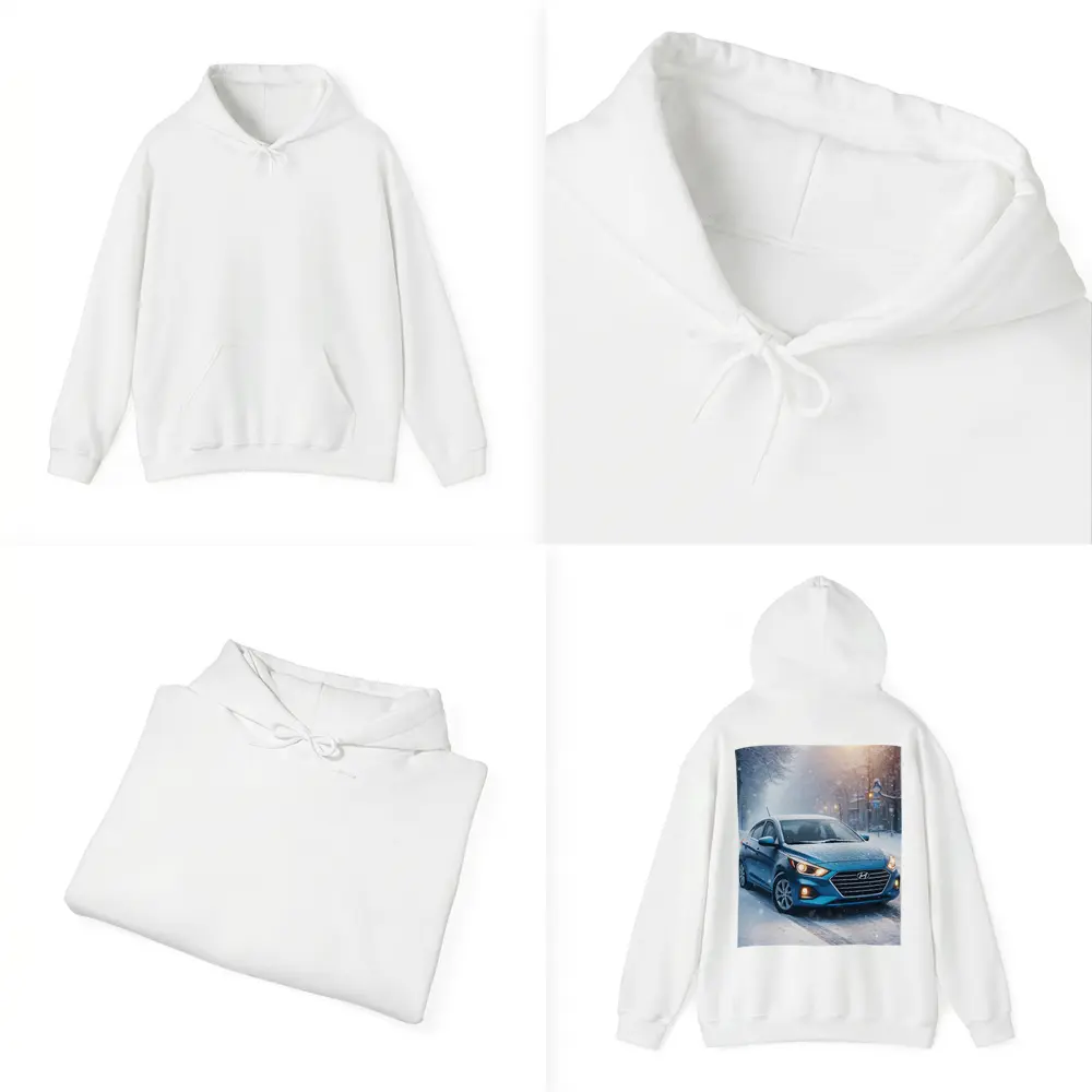 Hyundai Accent Blue Sedan Winter Snow Street – Hoodies