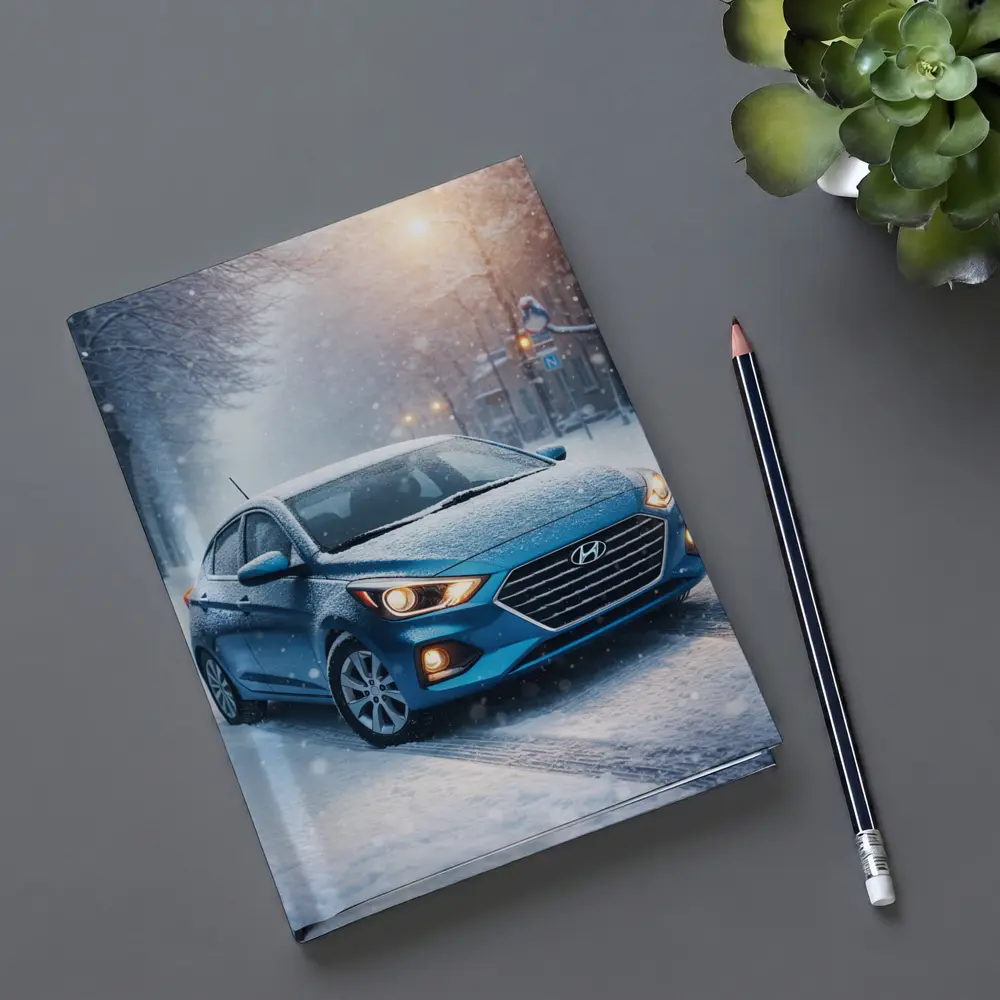 Hyundai Accent Blue Sedan Winter Snow Street – Notebooks