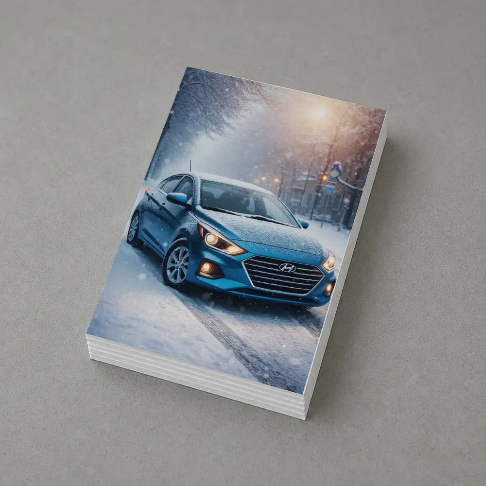 Hyundai Accent Blue Sedan Winter Snow Street – Postcards