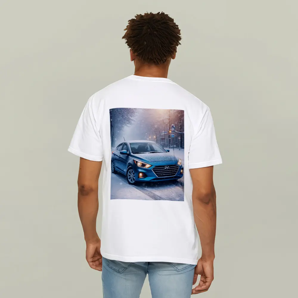 Hyundai Accent Blue Sedan Winter Snow Street – T-Shirts