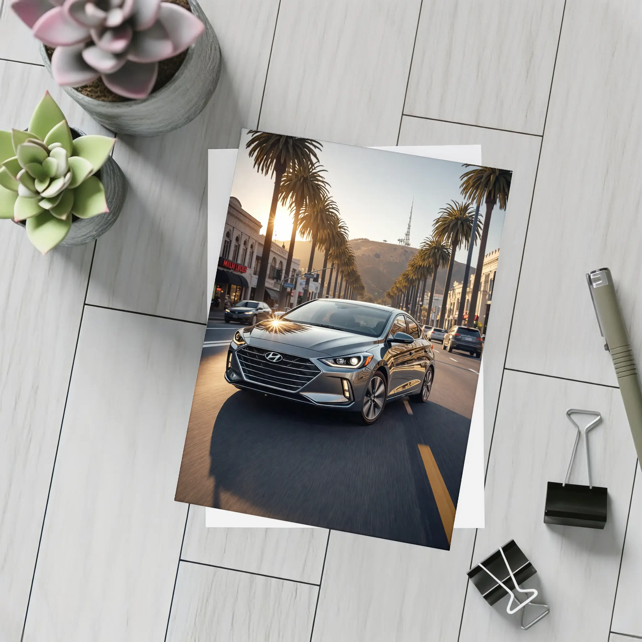 Hyundai Elantra Cruising Los Angeles Palm Boulevard – Postcards