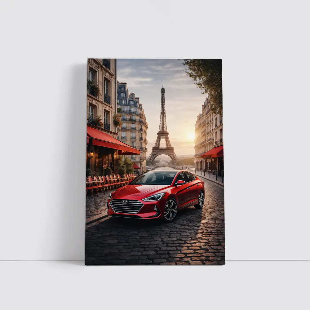 Hyundai Elantra Red Car Paris Street – Wall Art