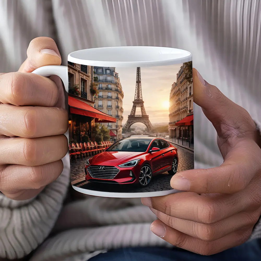 Hyundai Elantra Red Car Paris Street – Mugs