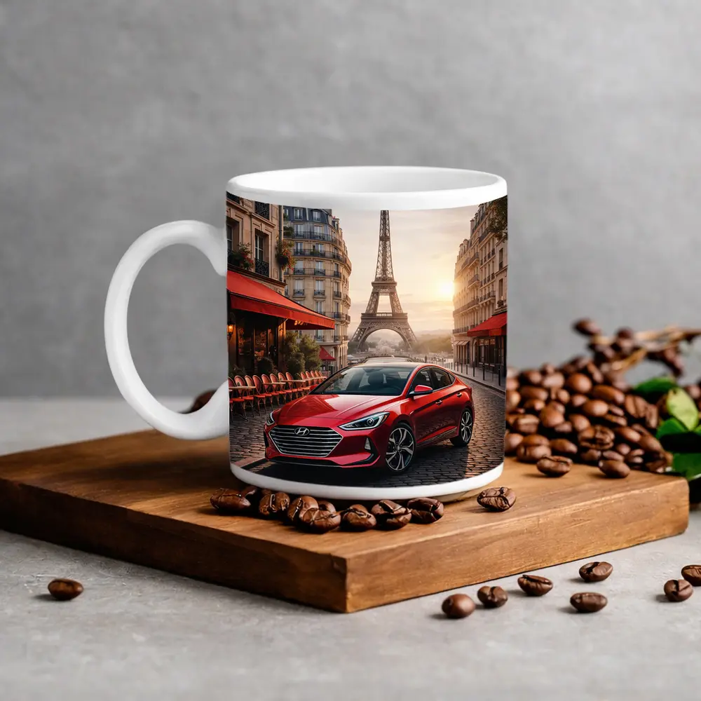 Hyundai Elantra Red Car Paris Street – Mugs