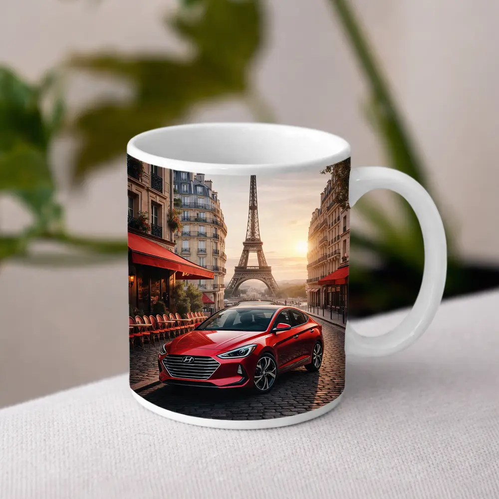 Hyundai Elantra Red Car Paris Street – Mugs