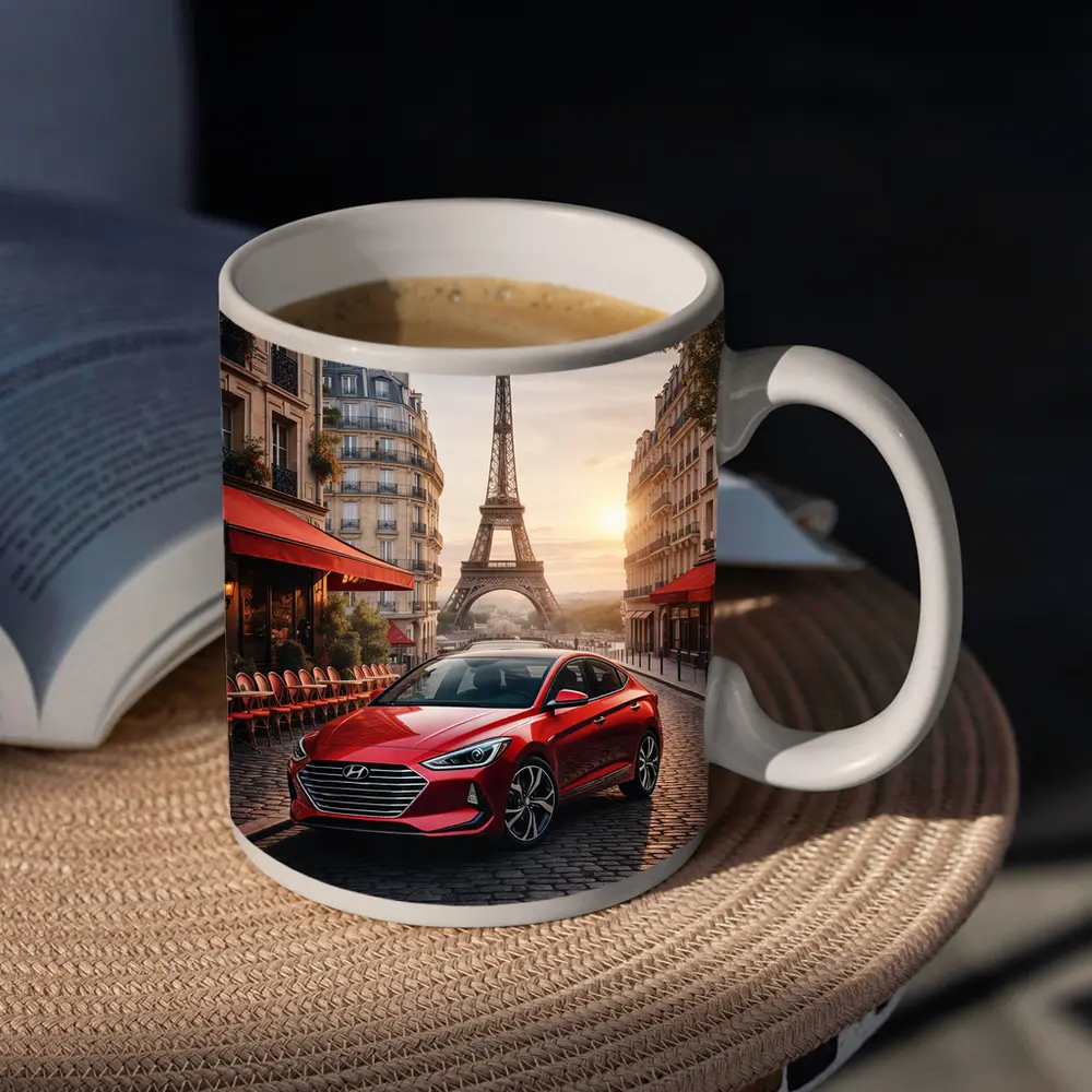 Hyundai Elantra Red Car Paris Street – Mugs