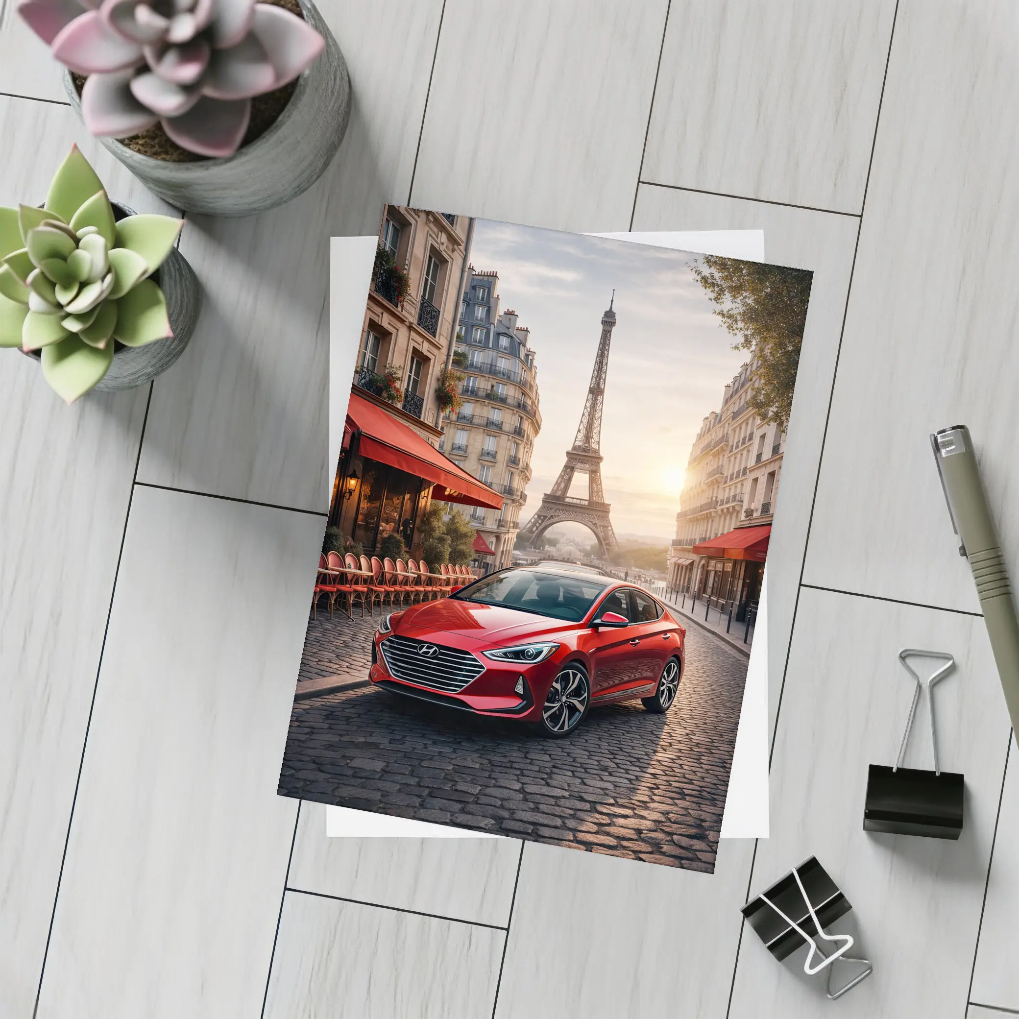 Hyundai Elantra Red Car Paris Street – Postcards