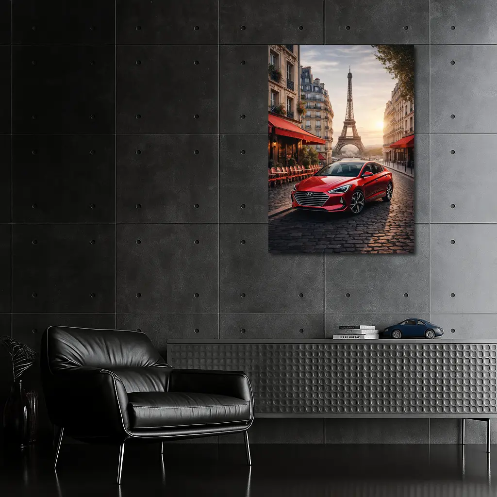 Hyundai Elantra Red Car Paris Street – Wall Art
