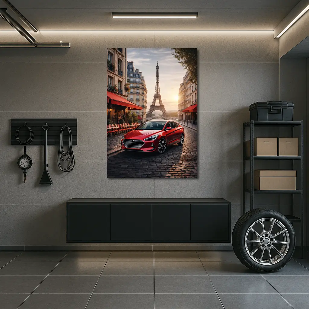 Hyundai Elantra Red Car Paris Street – Wall Art