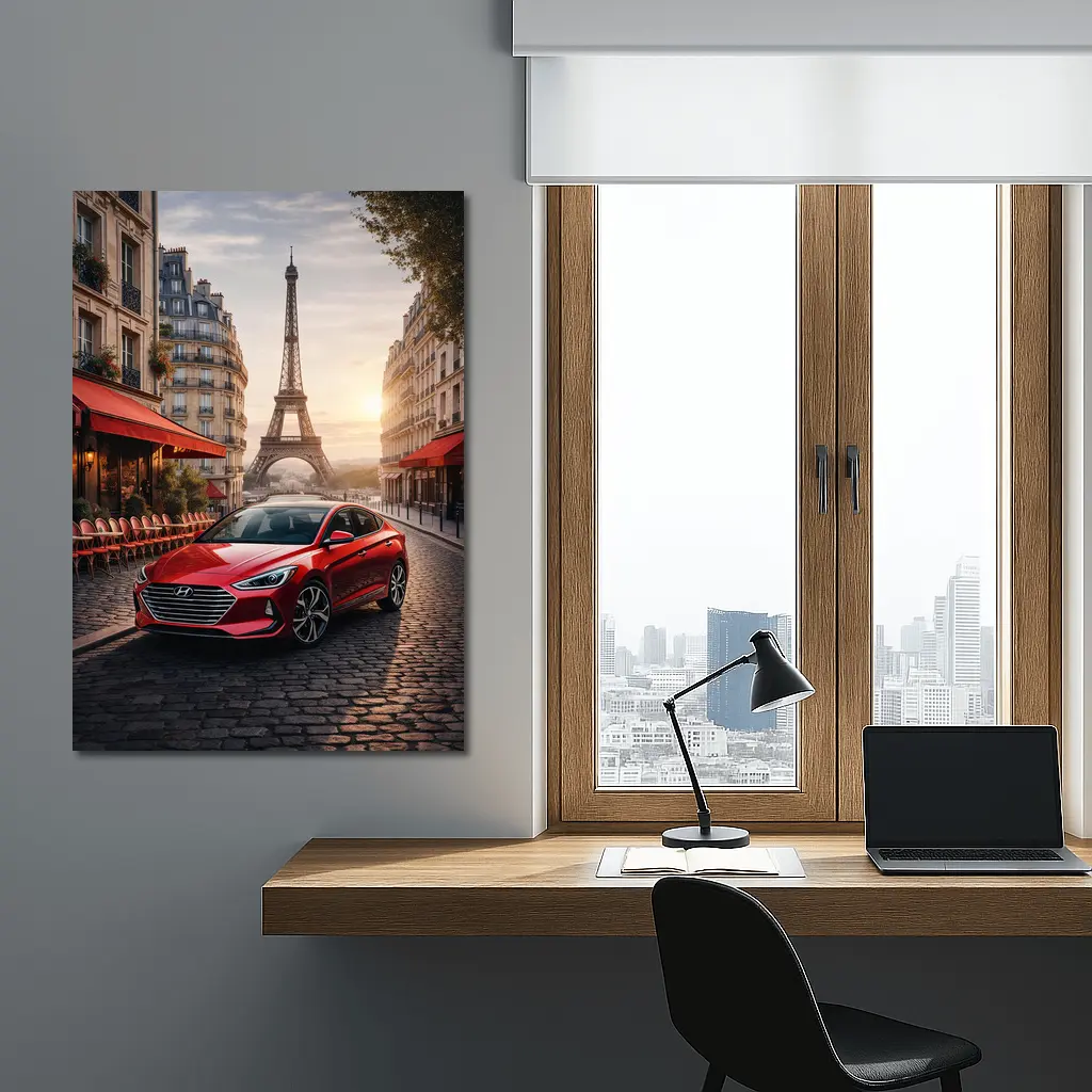 Hyundai Elantra Red Car Paris Street – Wall Art