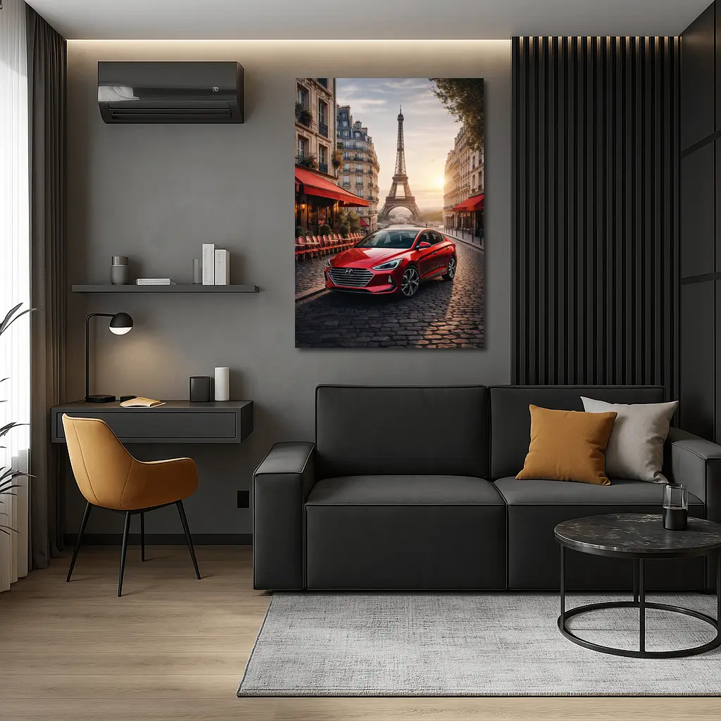 Hyundai Elantra Red Car Paris Street – Wall Art