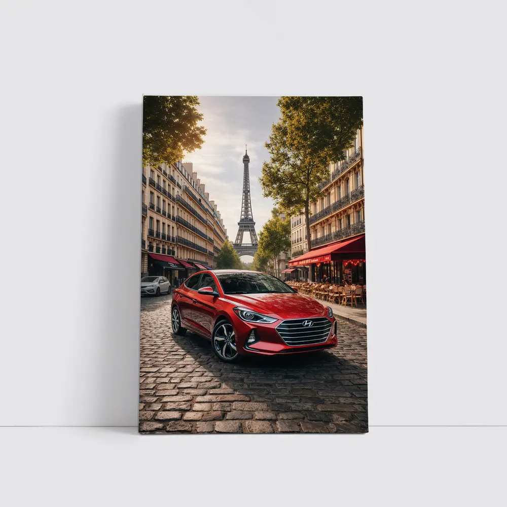 Hyundai Elantra Red Car Paris Street – Wall Art