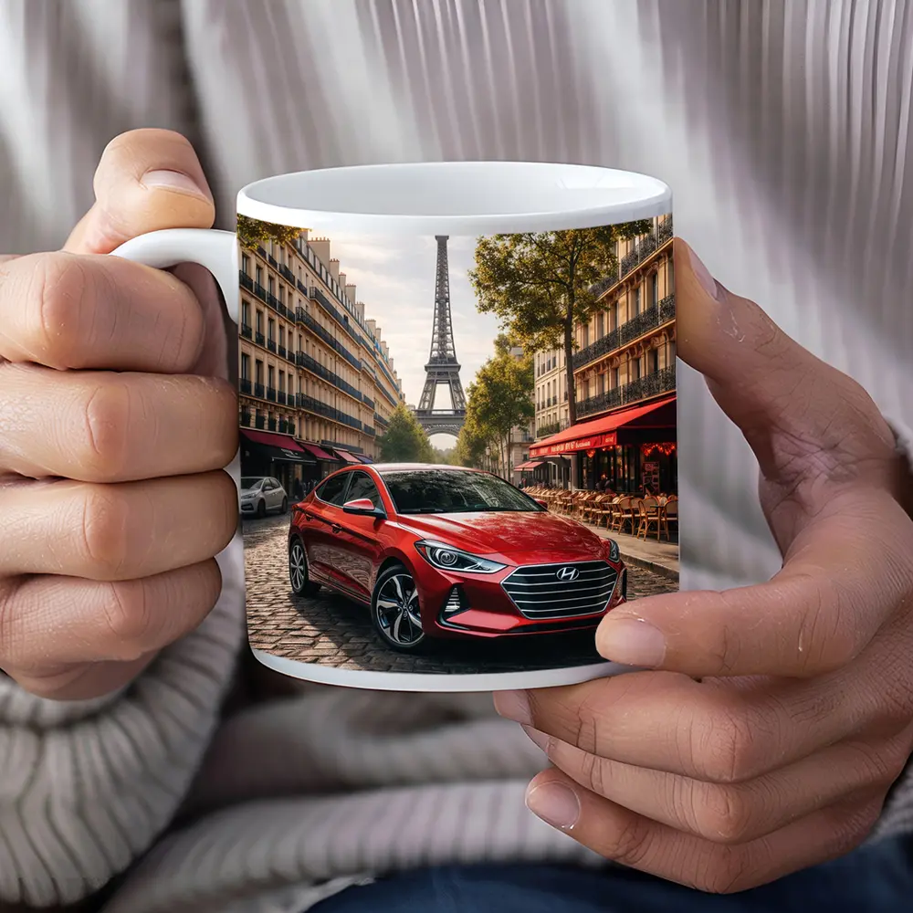 Hyundai Elantra Red Car Paris Street – Mugs