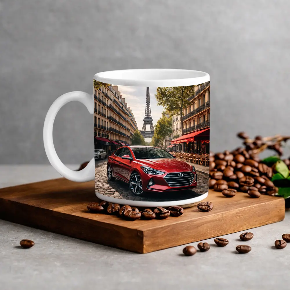 Hyundai Elantra Red Car Paris Street – Mugs