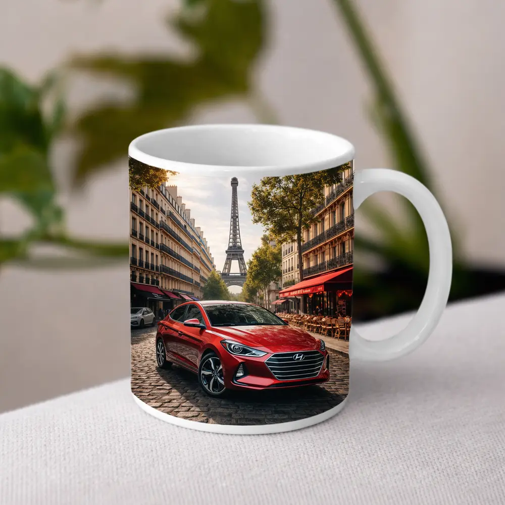Hyundai Elantra Red Car Paris Street – Mugs