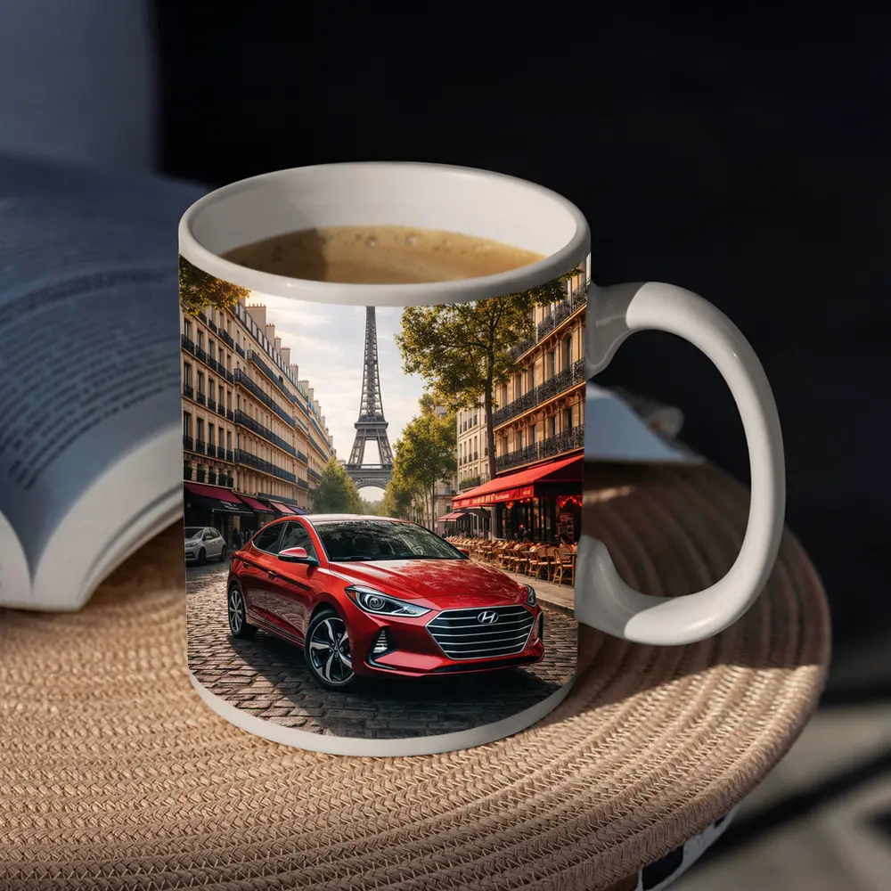 Hyundai Elantra Red Car Paris Street – Mugs