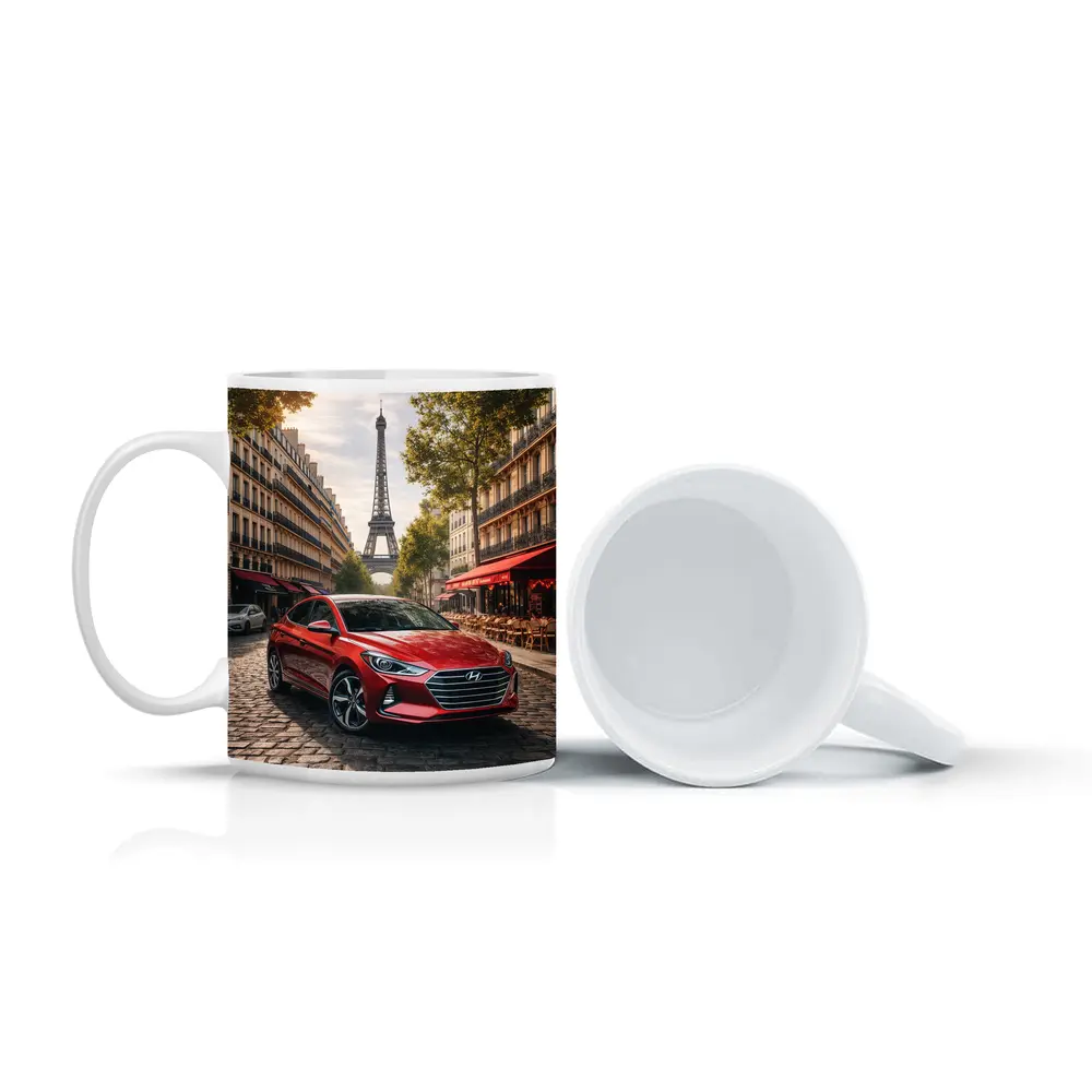 Hyundai Elantra Red Car Paris Street – Mugs