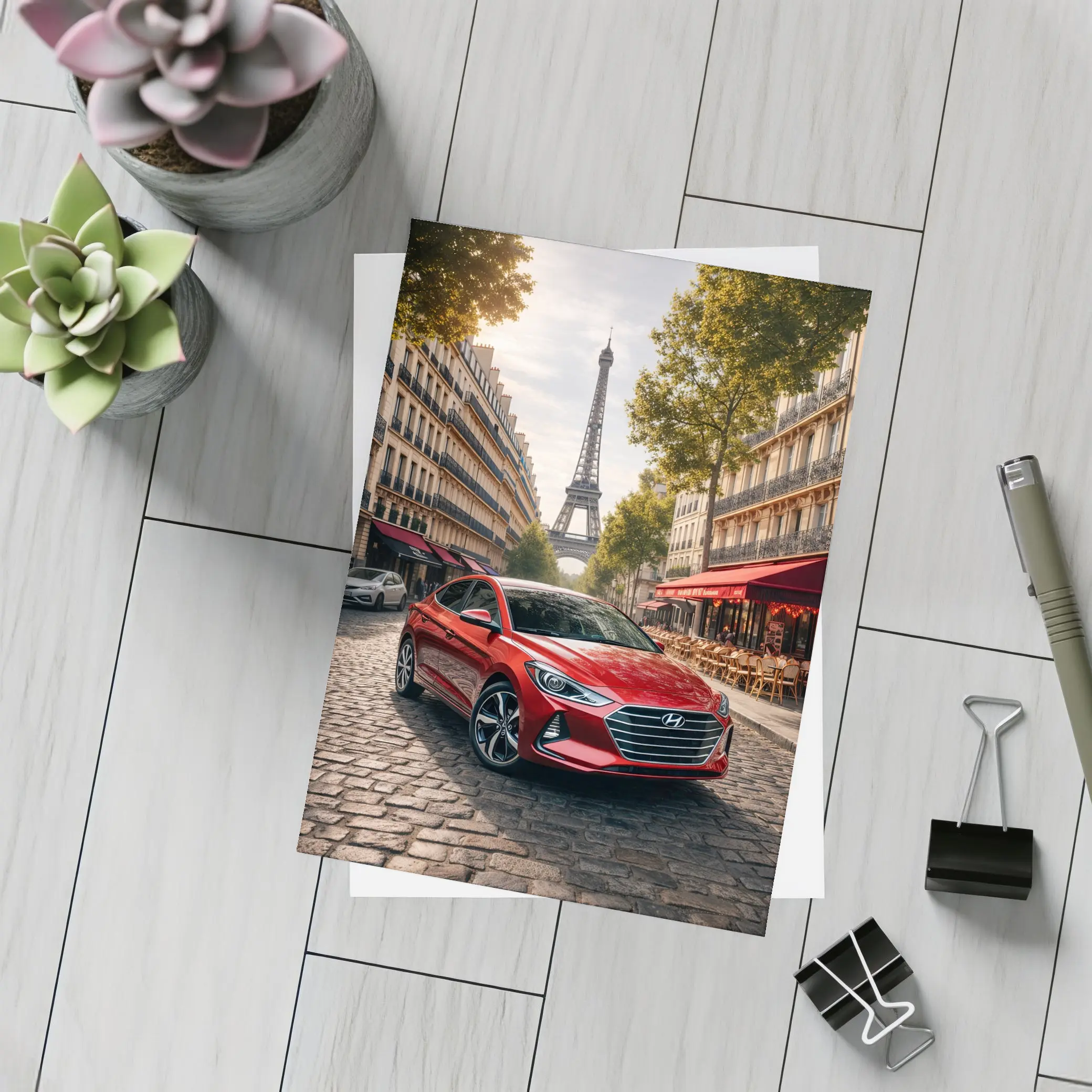 Hyundai Elantra Red Car Paris Street – Postcards