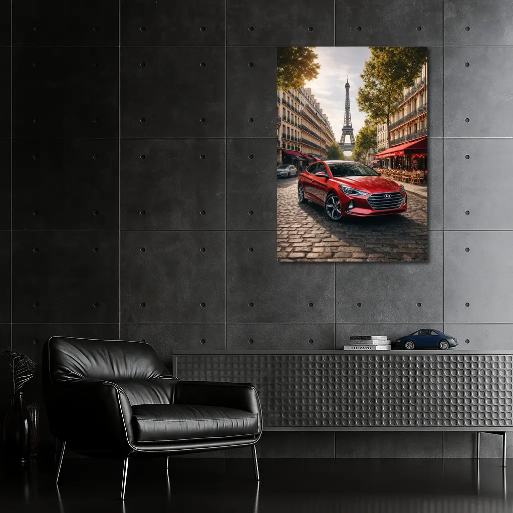 Hyundai Elantra Red Car Paris Street – Wall Art