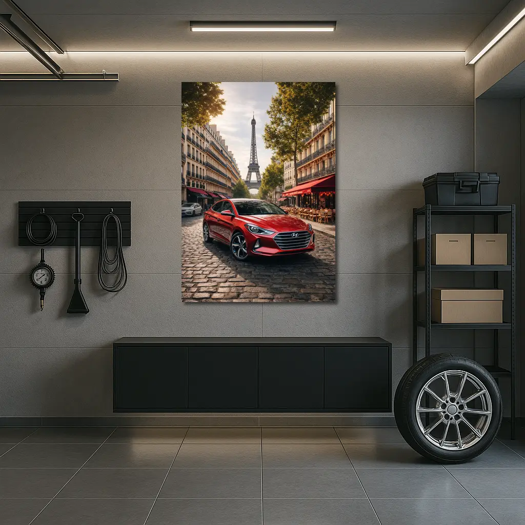 Hyundai Elantra Red Car Paris Street – Wall Art