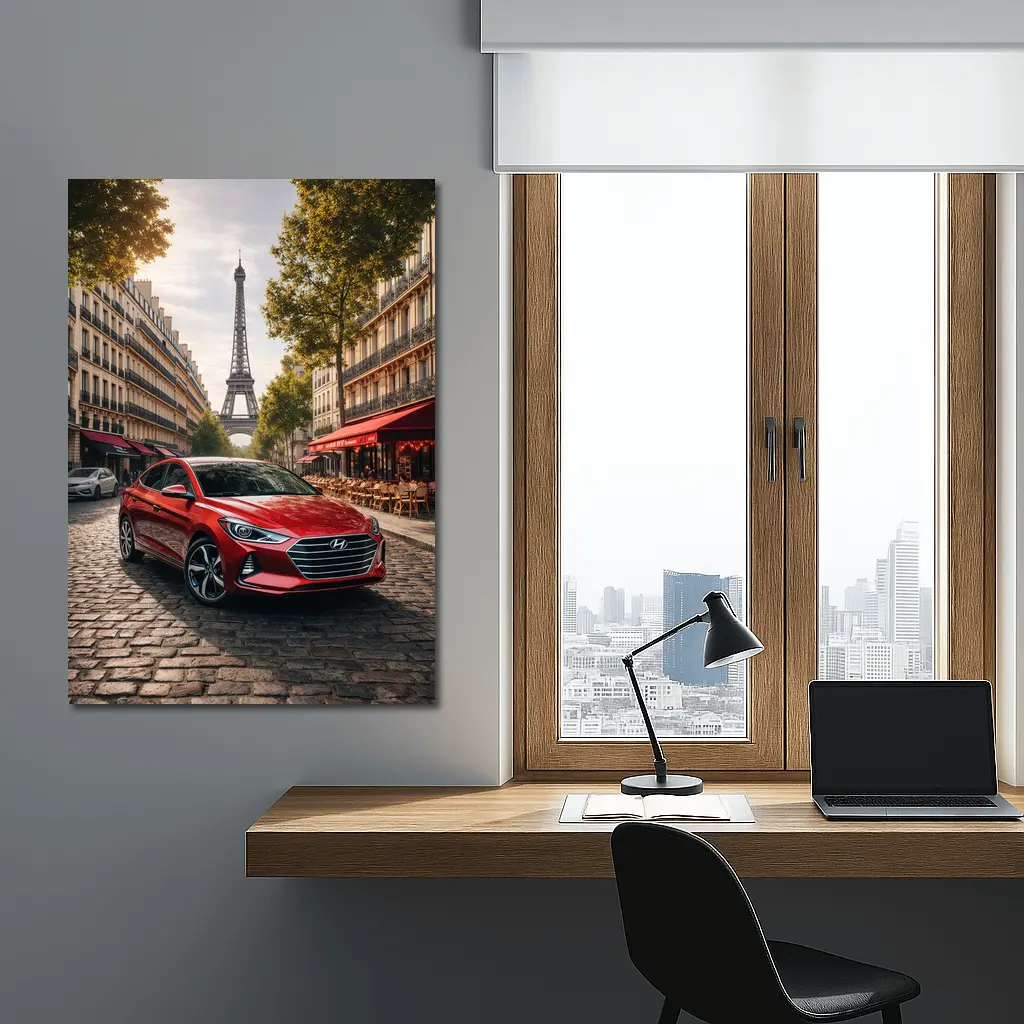 Hyundai Elantra Red Car Paris Street – Wall Art