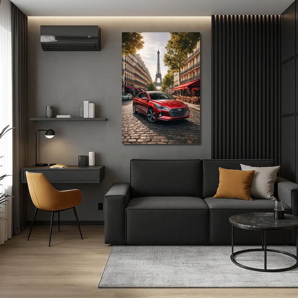 Hyundai Elantra Red Car Paris Street – Wall Art