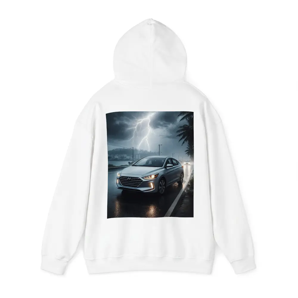 Hyundai Elantra Driving Through Stormy Night – Hoodies