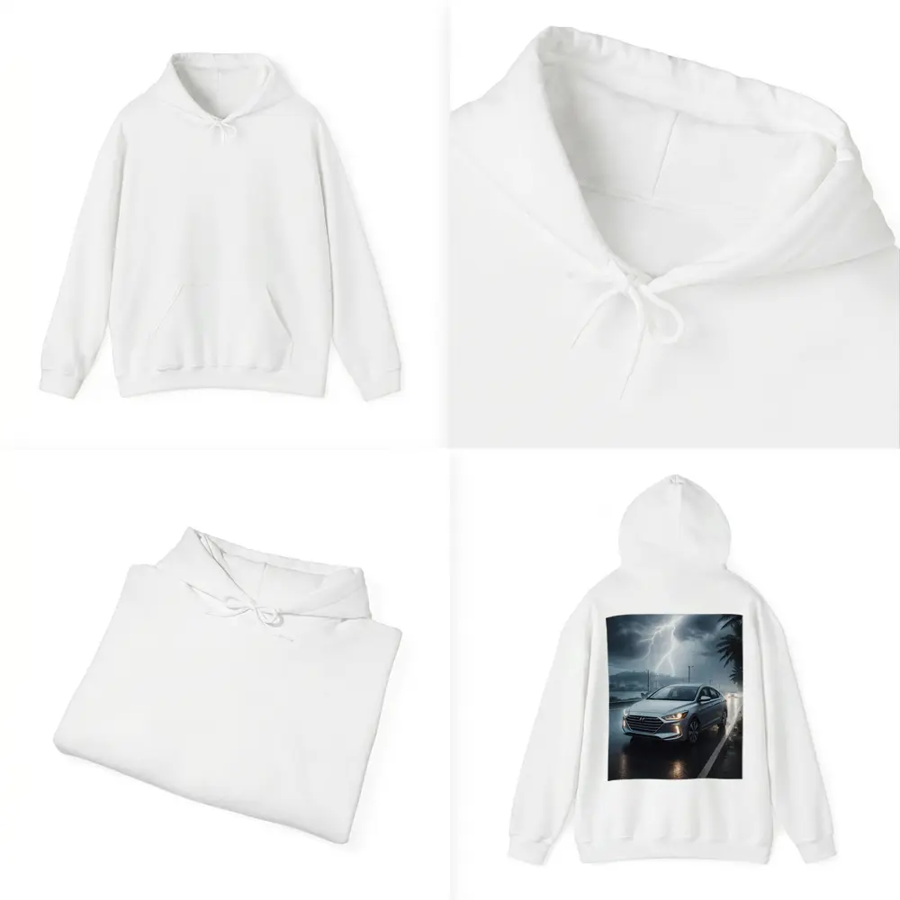 Hyundai Elantra Driving Through Stormy Night – Hoodies