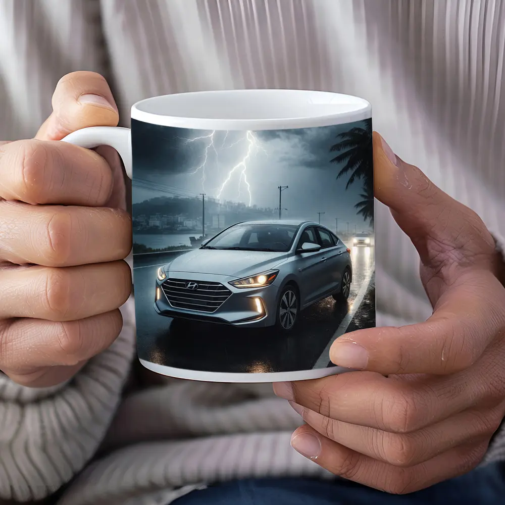 Hyundai Elantra Driving Through Stormy Night – Mugs