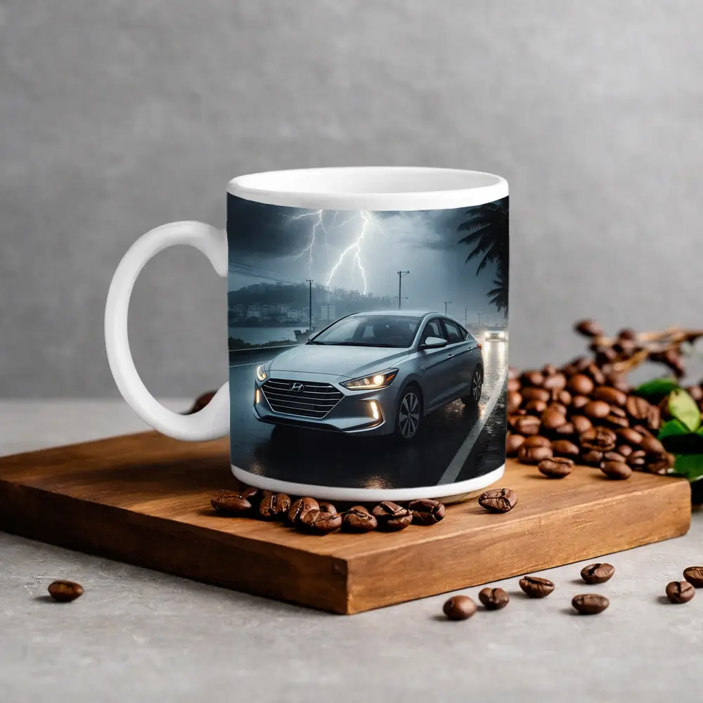 Hyundai Elantra Driving Through Stormy Night – Mugs