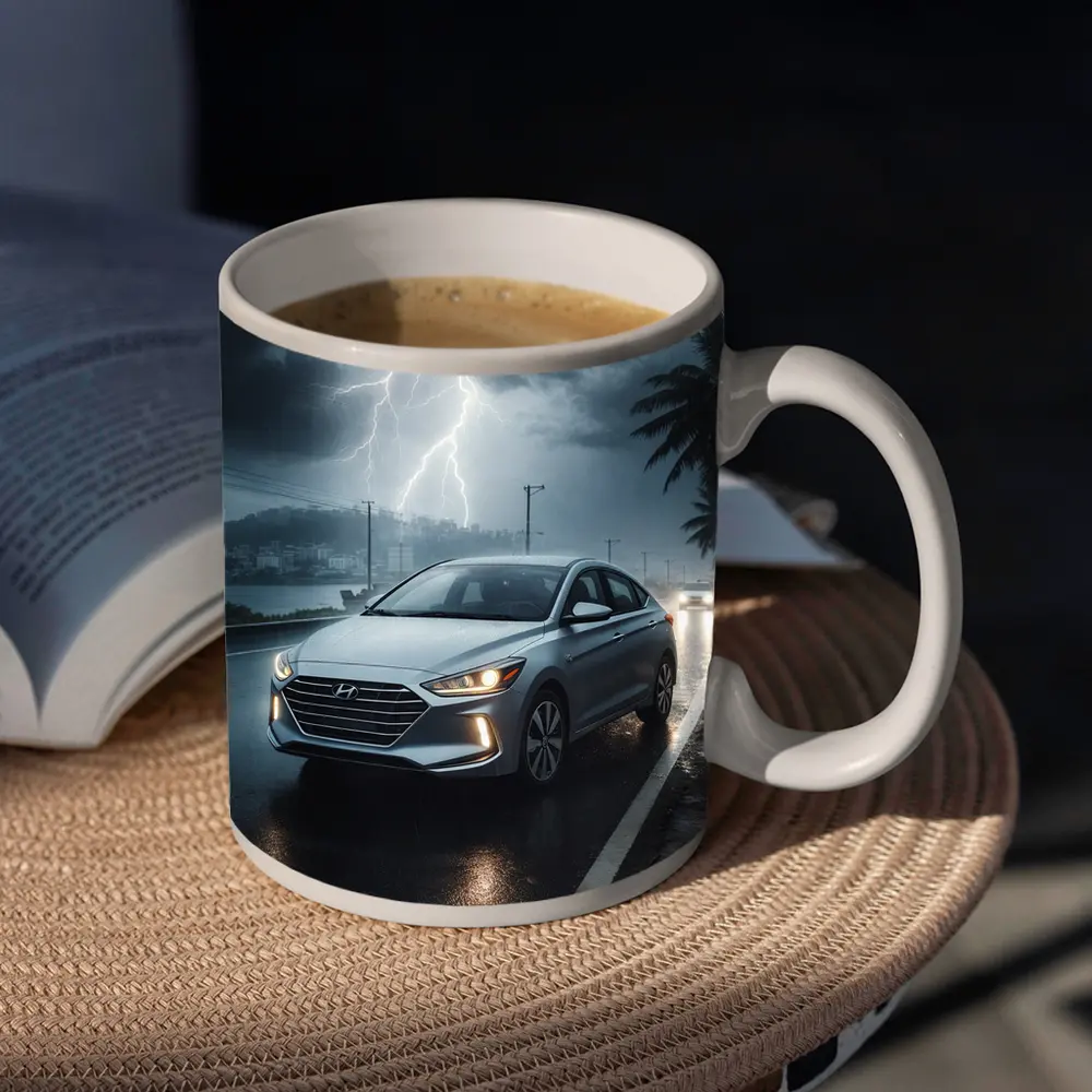 Hyundai Elantra Driving Through Stormy Night – Mugs