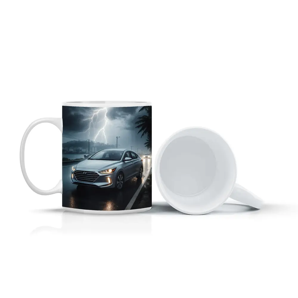 Hyundai Elantra Driving Through Stormy Night – Mugs