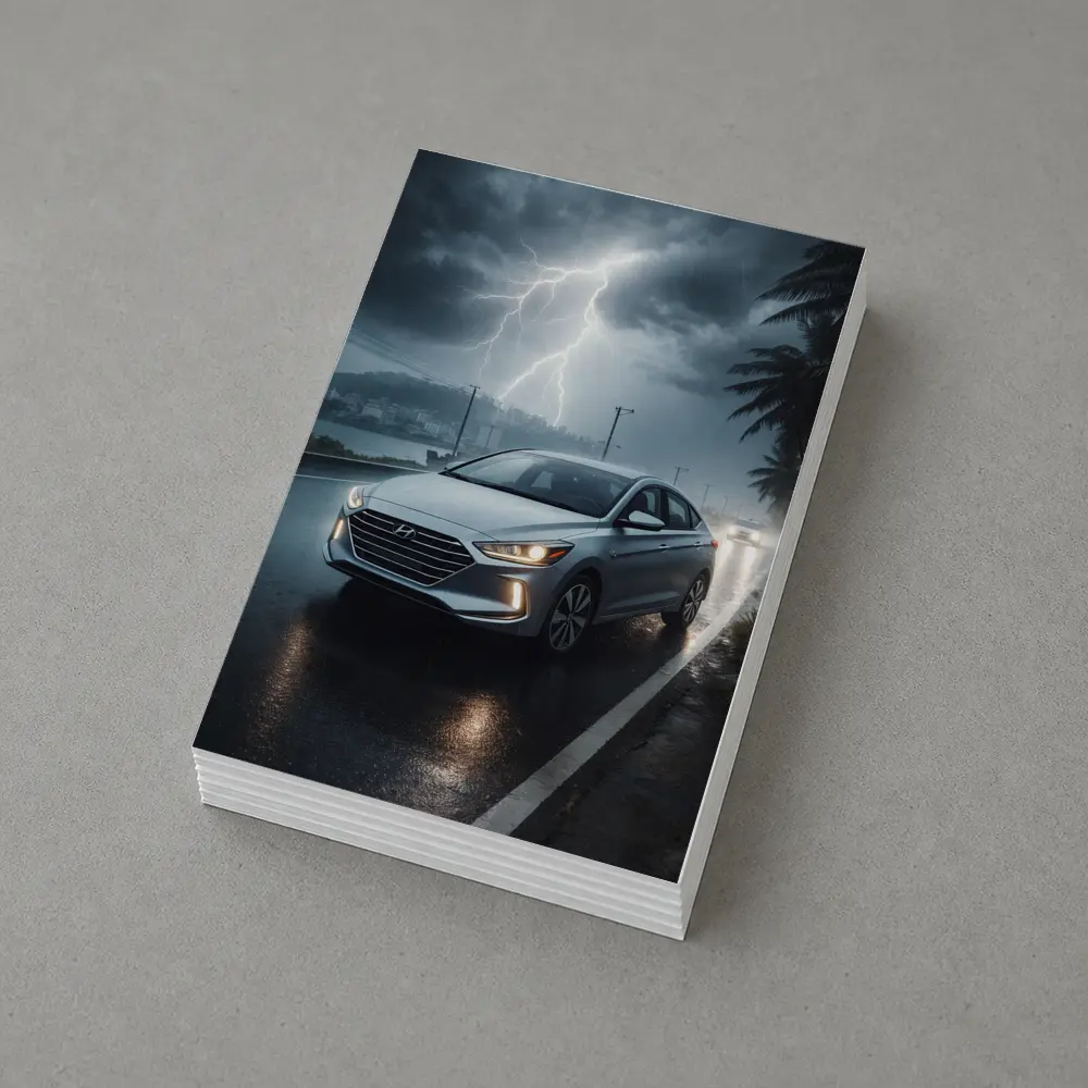 Hyundai Elantra Driving Through Stormy Night – Postcards