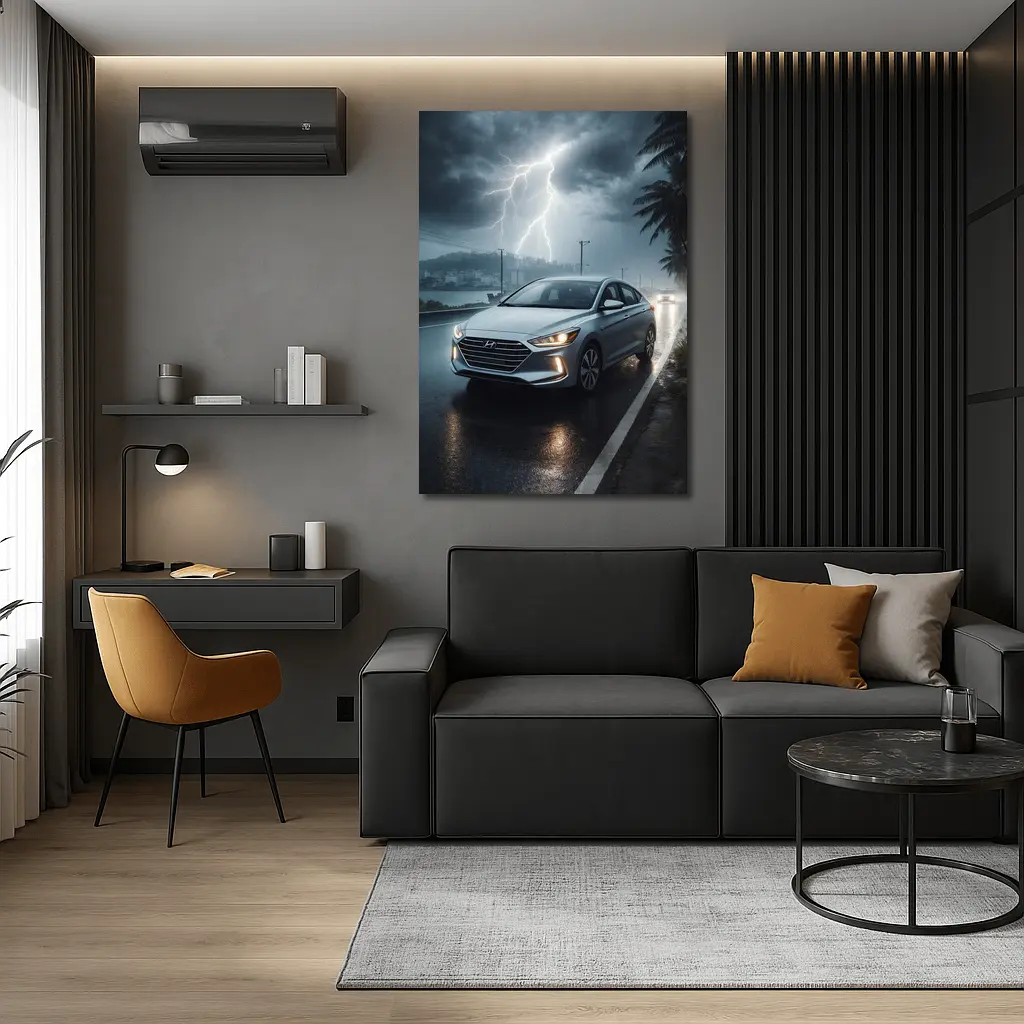 Hyundai Elantra Driving Through Stormy Night – Wall Art