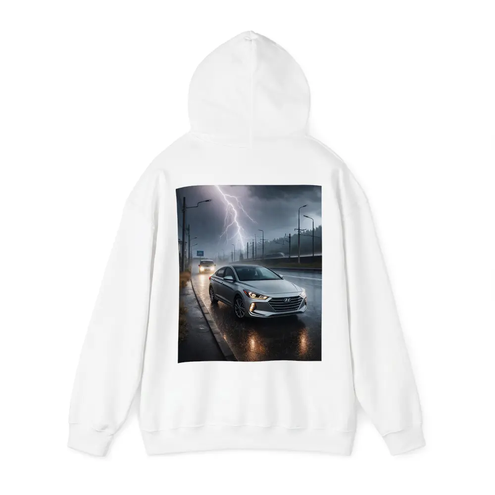 Hyundai Elantra Driving Through Stormy Night – Hoodies