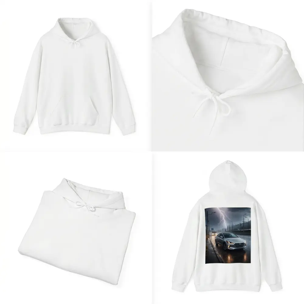 Hyundai Elantra Driving Through Stormy Night – Hoodies