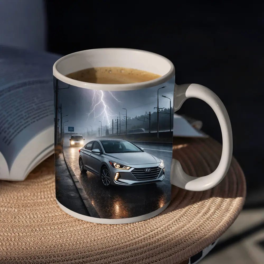 Hyundai Elantra Driving Through Stormy Night – Mugs