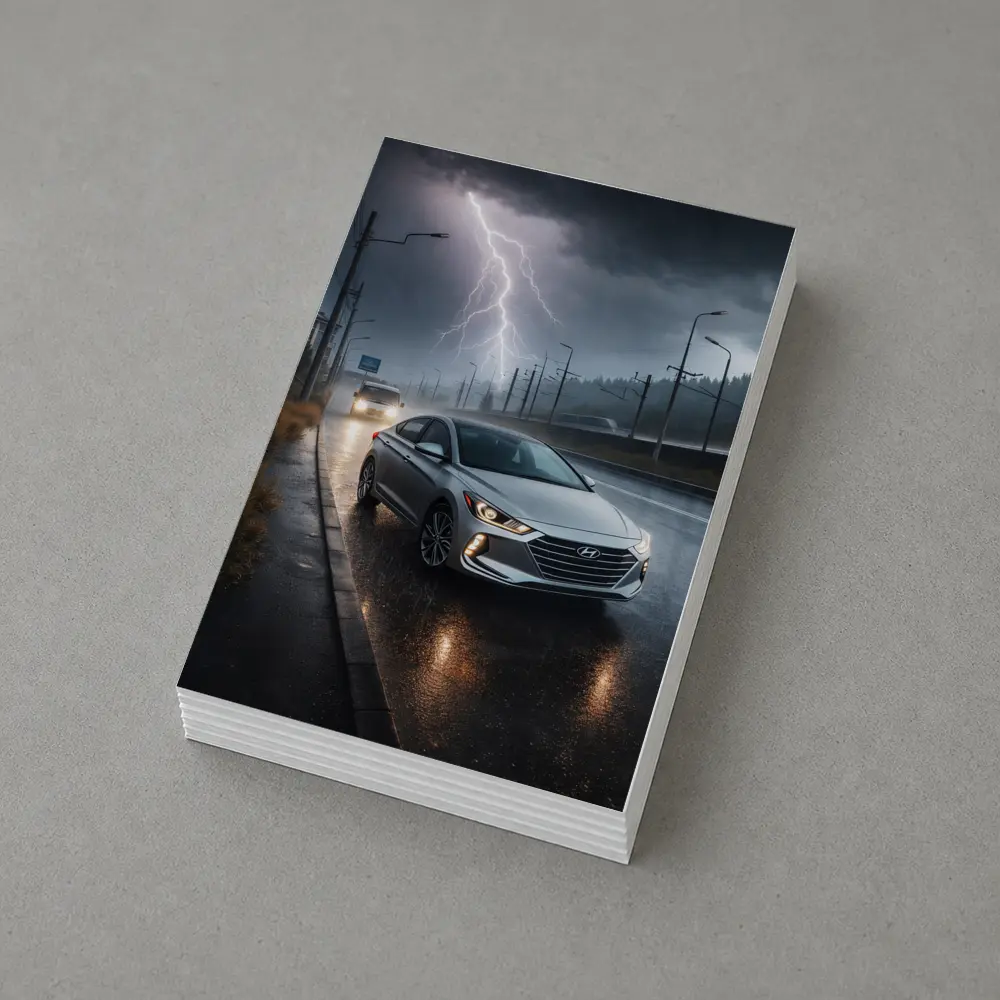 Hyundai Elantra Driving Through Stormy Night – Postcards